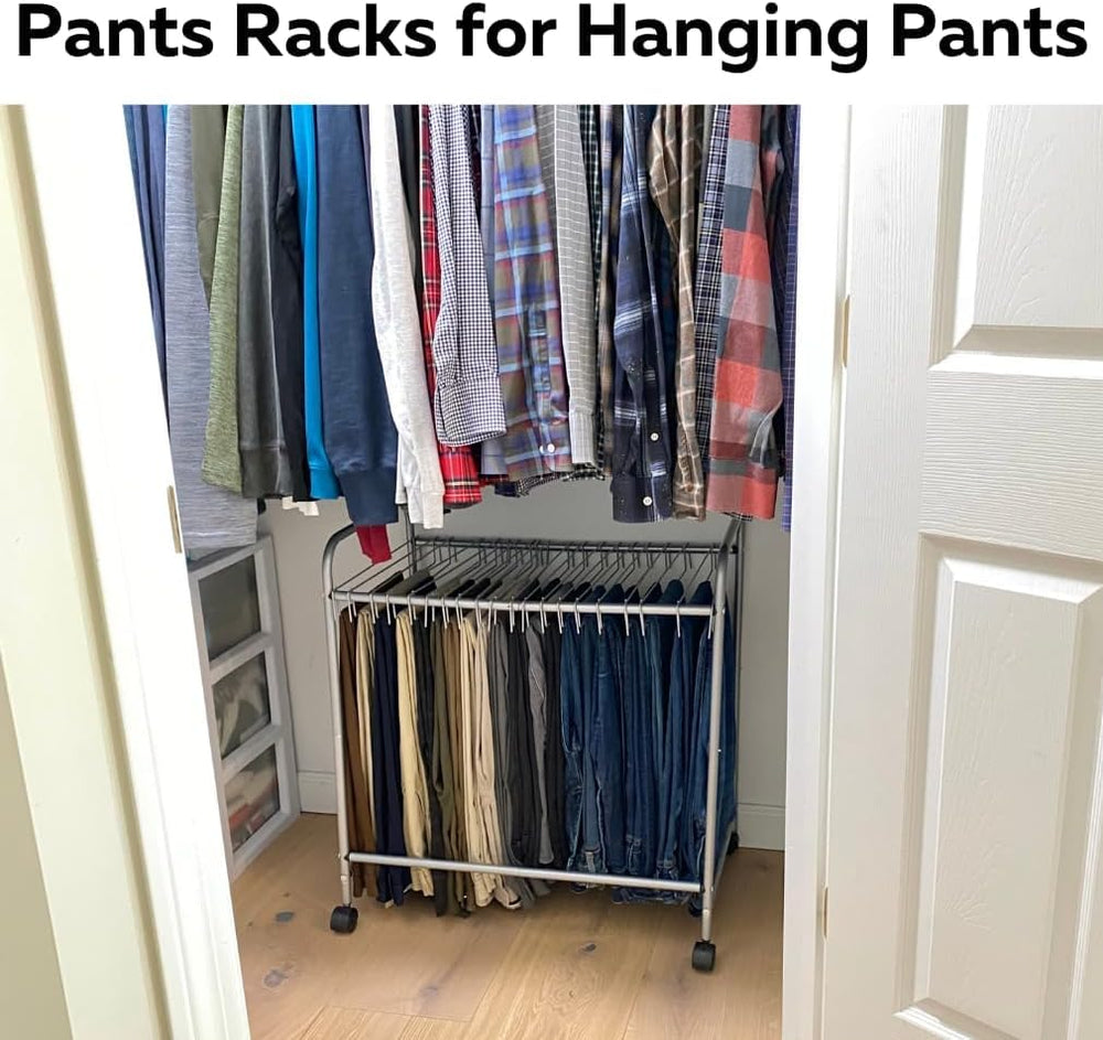 Evelots Rolling Pants Rack with 20 Hangers, Jean and Skirt Closet Organizer