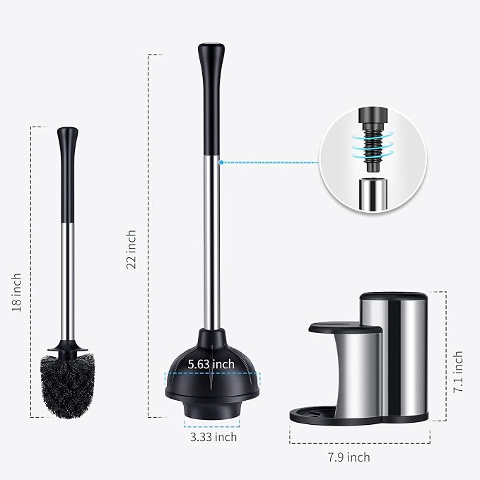 HAMITOR Toilet Plunger and Bowl Brush Set: 2 in 1 Stainless Steel Heavy Duty - Image 7