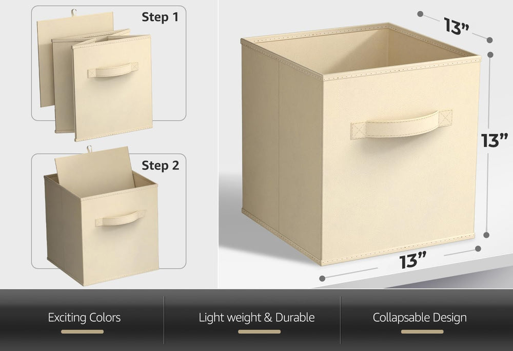 Sorbus Fabric Storage Cubes, 6-Pack Foldable Bins (13 Inch, Beige)