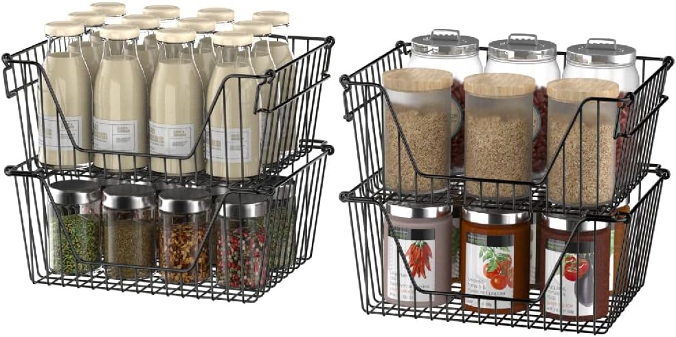 Slideep Wire Storage Baskets for Organizing, 4 Pack 14'' Stacking Met...