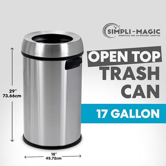 Simpli-Magic 65 Liter Open Top Trash Can, Commercial Grade, Stainless Steel - Image 2