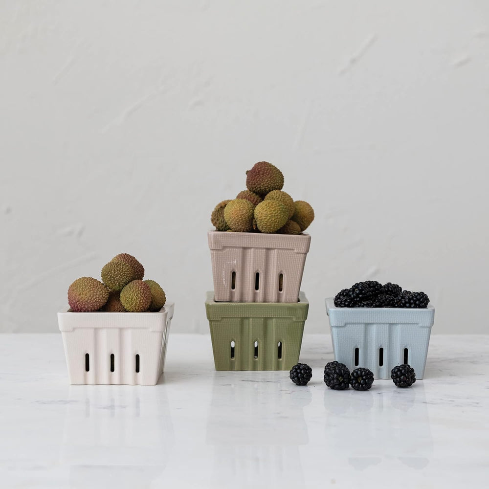 Creative Co-Op Stoneware Berry Baskets, Set of 4 Colors