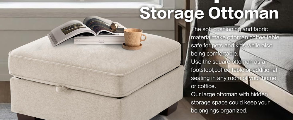 TEKAMON 27.5" Storage Ottoman, Square Footrest with Sponge Padded Seat, ...
