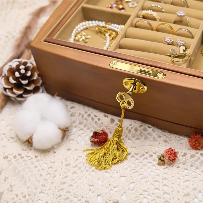 Personalized Wooden Jewelry Box, Customized Double Layer Retro Jewelry Organi...