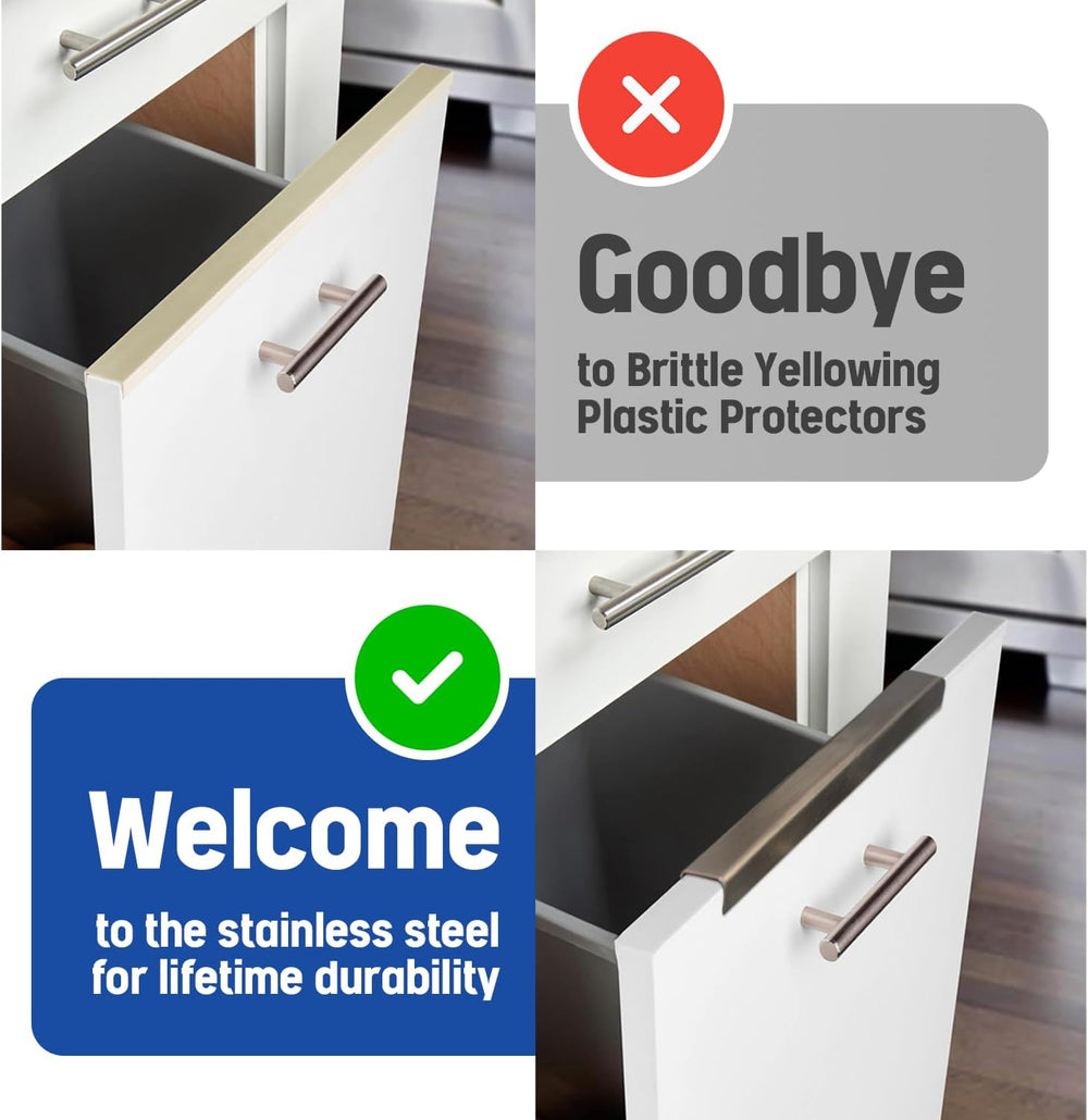 Stainless Steel Drawer Cap Protects Cabinet Edges from Damage. Slip-on Design...