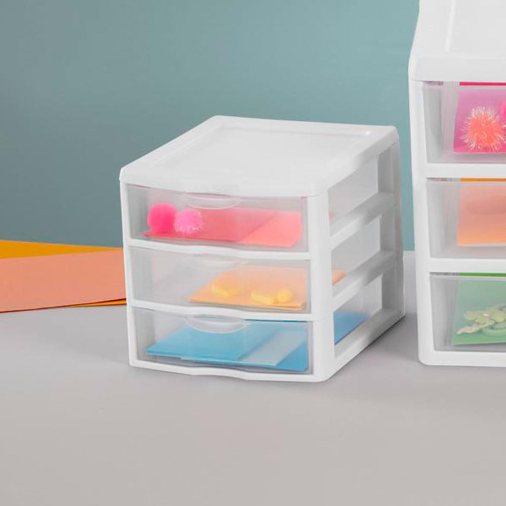 Sterilite Clearview 3-Drawer Cart Small Plastic Storage Organizer, 18-Pack