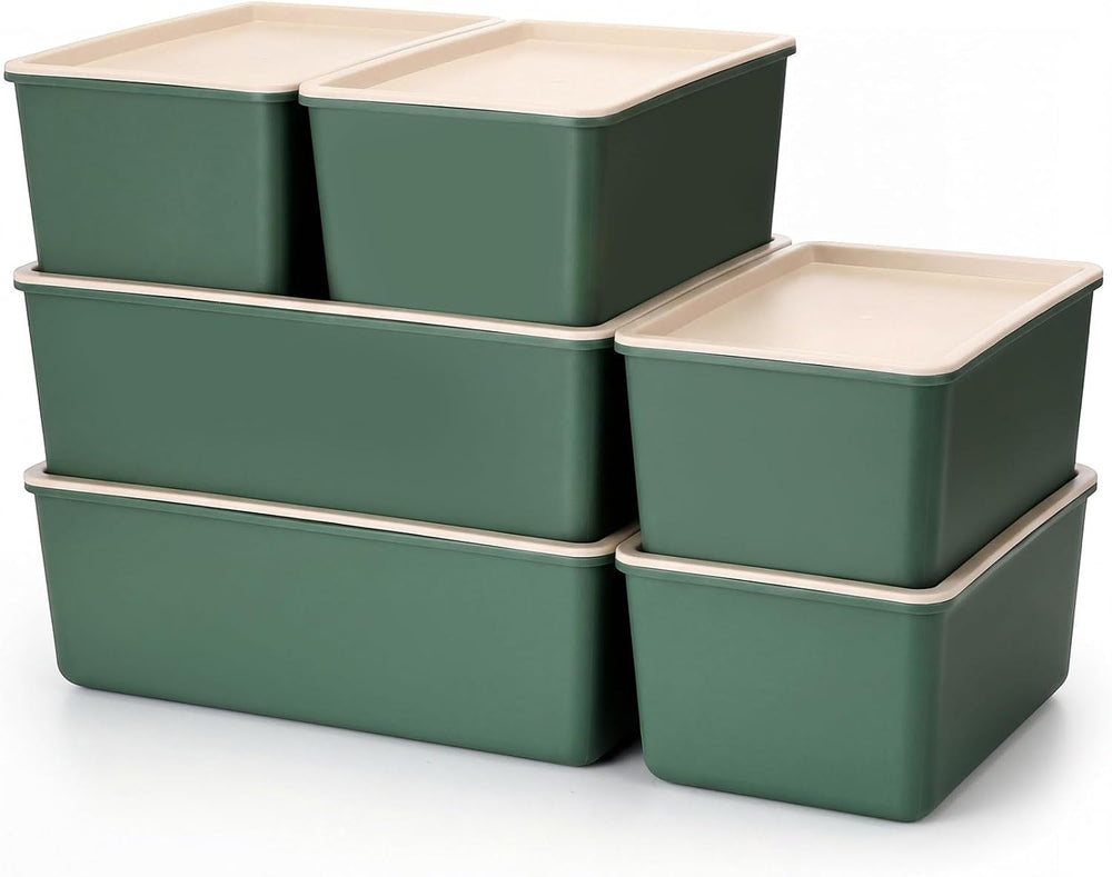 Menkxi 6 Pcs Large and Small Plastic Storage Bins with Lids 14.4 x 10.4 x 5.1...