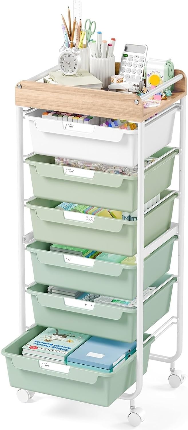 APEXCHASER Rolling Craft Storage Cart with 6 Drawers, Art Cart,Green