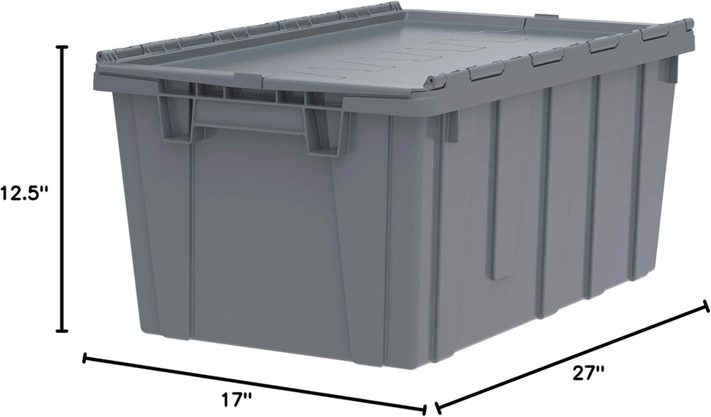 Buckhorn 17G Industrial Plastic Storage Container, Lid Attached, Stackable