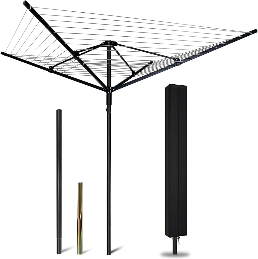 A-xctoe Rotary Outdoor Umbrella Drying Rack Adjustable Height Clothesline w/W...