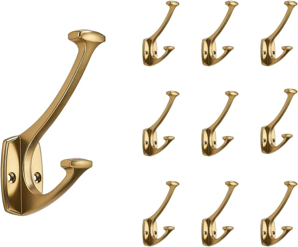 Brushed Brass Hooks Wall Mounted Decorative Solid Heavy-Duty Coat Hooks for T...
