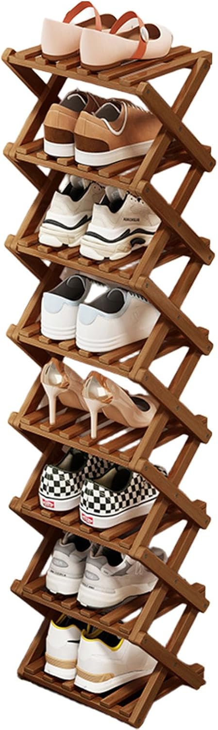 YYW Bamboo Shoe Rack, Foldable Vertical Free Standing Shoe Storage Shelf