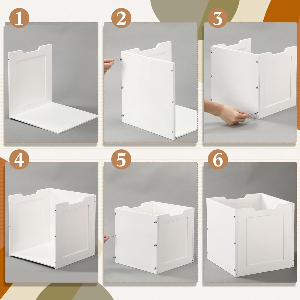 2 Pcs White Wooden Storage Baskets for Shelves Decor