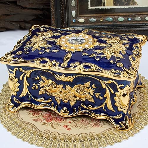 Luxury Vintage Rectangle Metal Alloy Jewelry Box Trinket Organizer Storage Bo...