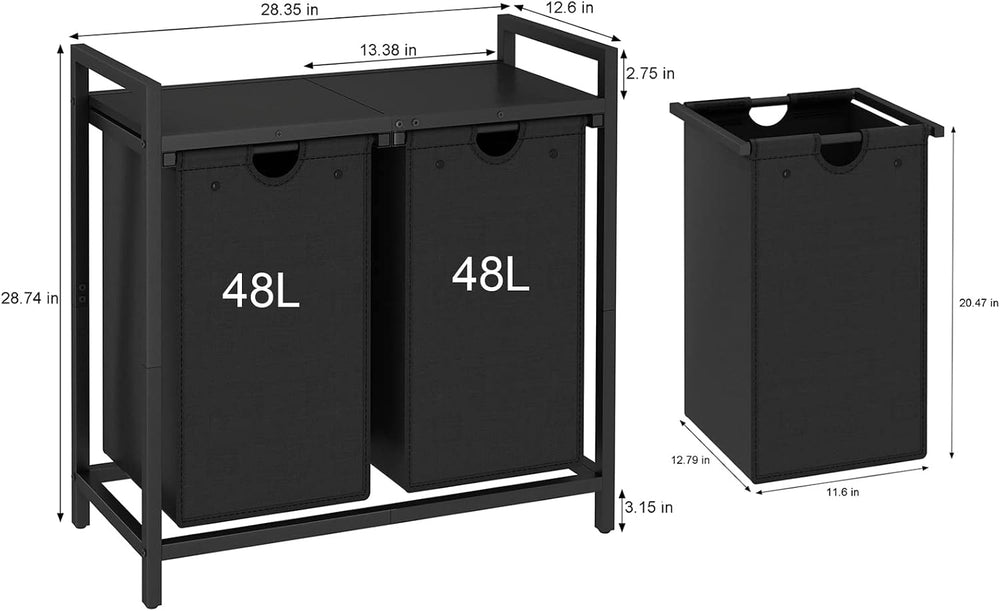 LAATOOREE Laundry Hamper, Two-Color 2 × 48L Laundry Basket with 2 Removable L...