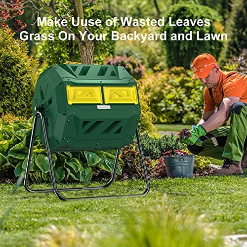 Compost Tumbler Bin Composter Dual Chamber 43 Gallon (Bundled with Pearson