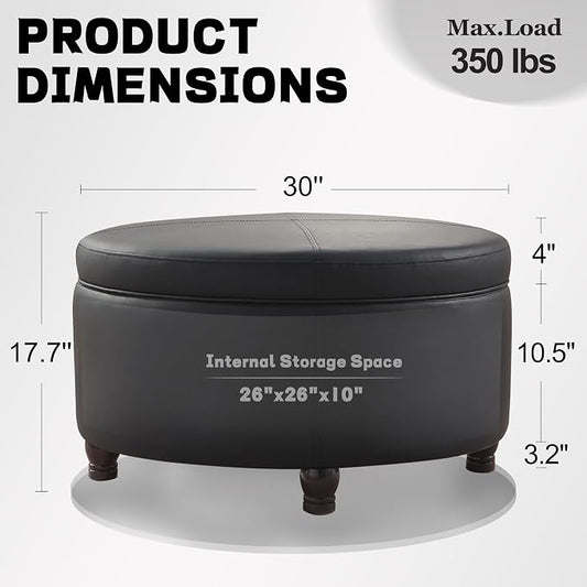 30-Inch Round Storage Ottoman, Modern Ottoman Coffee Table - Image 2