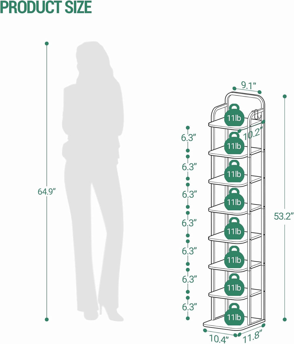 Hzuaneri 8 Tiers Vertical Shoe Rack, Narrow Shoe Tower, Tall Shoes Shelf with...