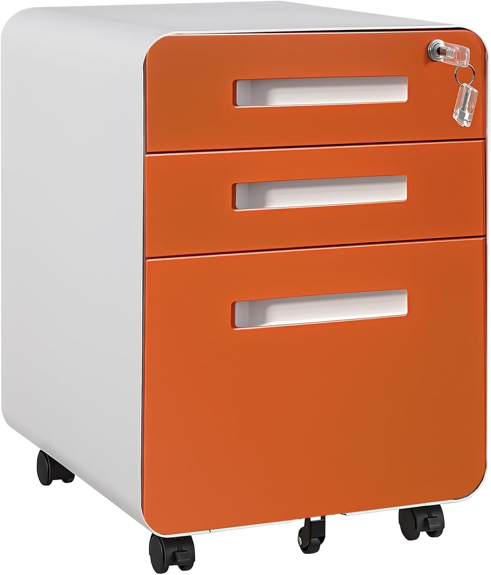 Garvee 3 Drawer File Cabinet with Lock, Under Desk Mobile Filing Cabinet