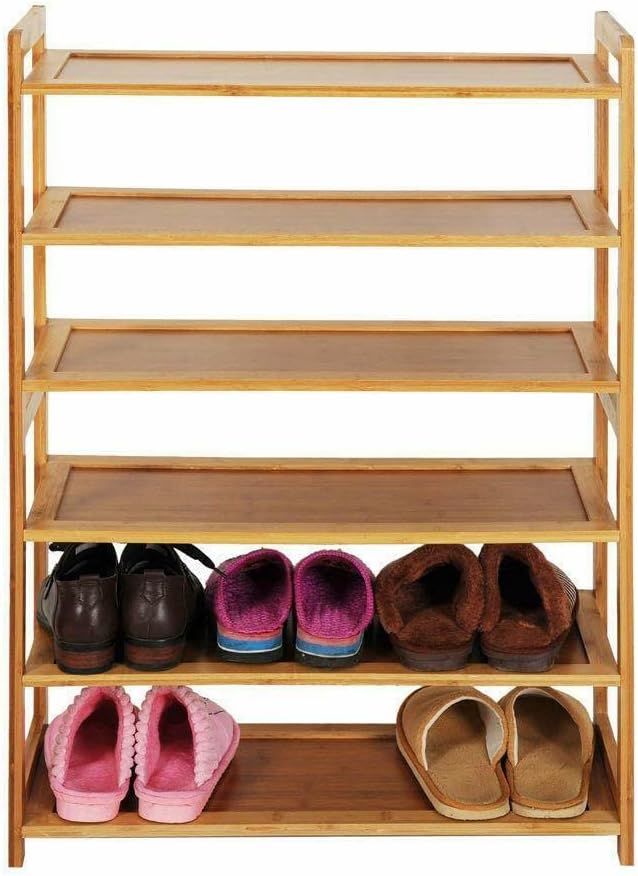 6 Layers Bamboo Shelf Tier 6 Wood Home Furniture Entryway Storage Rack Shoe
