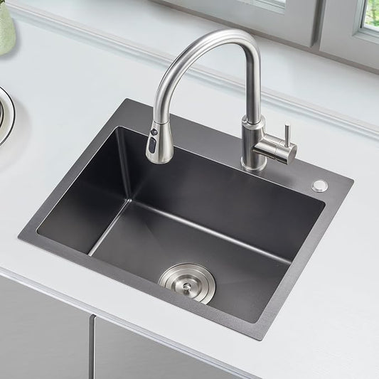22x18 Inch Drop in Kitchen Sink, Handmade 304 Black Stainless Steel Sink - Image 2