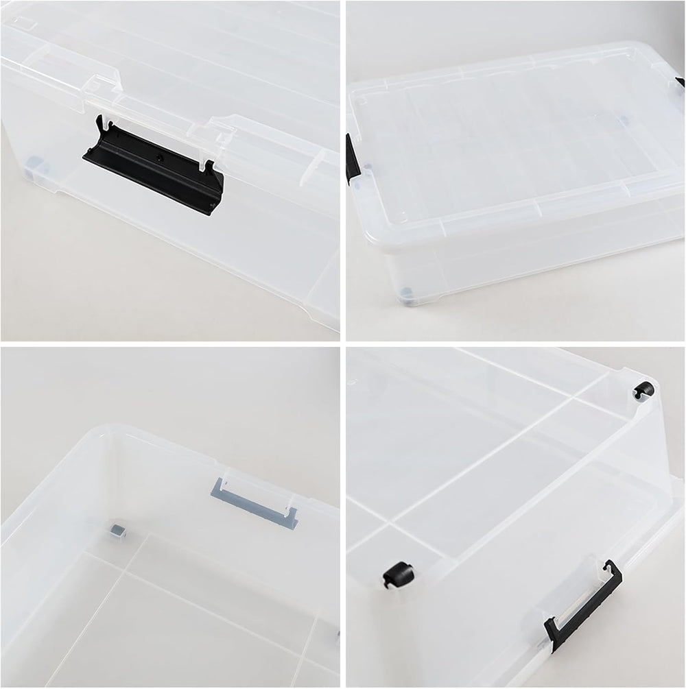 Gloreen 3 Pack Large Under Bed Storage Boxes with Wheels, 50 Quart, Clear