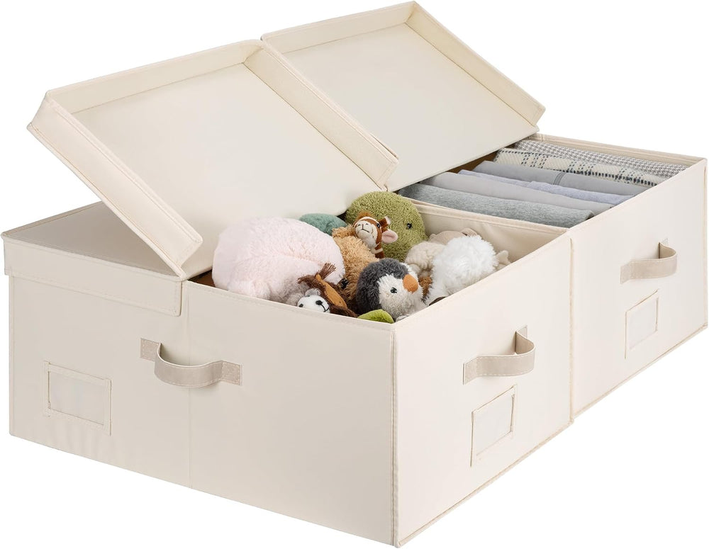 StorageWorks Large Decorative Storage Boxes with Lids, Cream White