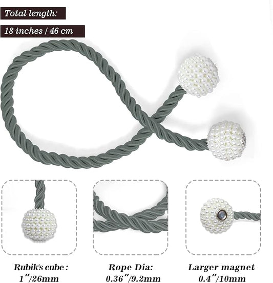 Hion Magnetic Curtain Tiebacks Gray Blue 2pcs, Curtain Tiebacks Buckles - Image 2