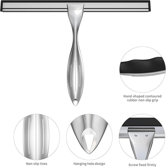 14-Inches Stainless Steel Shower Squeegee Set, Include Shower Door Hook - Image 2