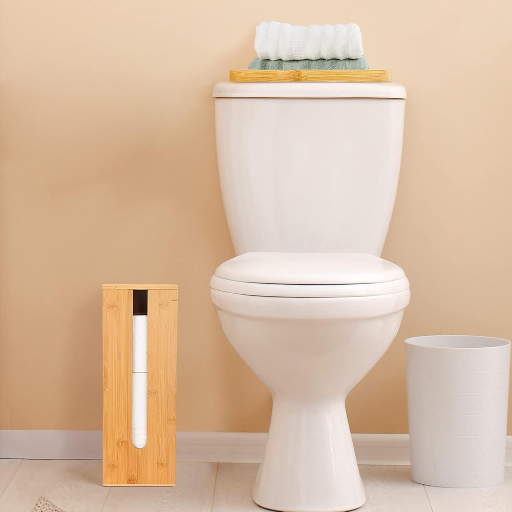 GOBAM Bamboo Toilet Paper Storage - Fits 3 Mega Toilet Paper, Bathroom Organi...