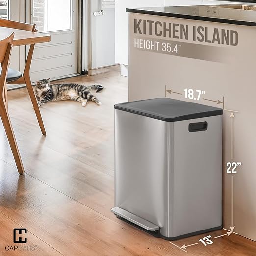CAPHAUS Dual Trash Can with Lid, Trash and Recycling Bins Combo - Image 2