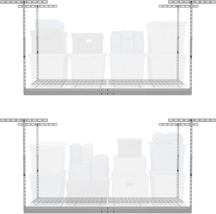 MonsterRax 2-Pack 4x6 Overhead Garage Storage Rack, White, 12"-21" Height
