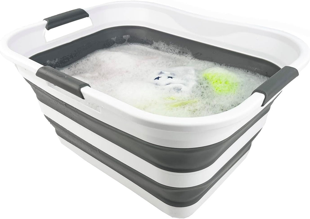 SAMMART Set of 2 Collapsible Plastic Laundry Basket/Organizer-Washing Tub-Fol...