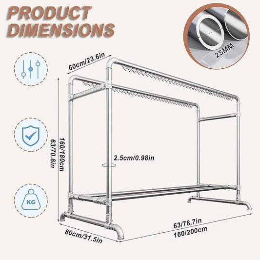Clothes Drying Rack with Windproof Hooks, 78.7 inch Adjustable Heavy Duty - Image 2
