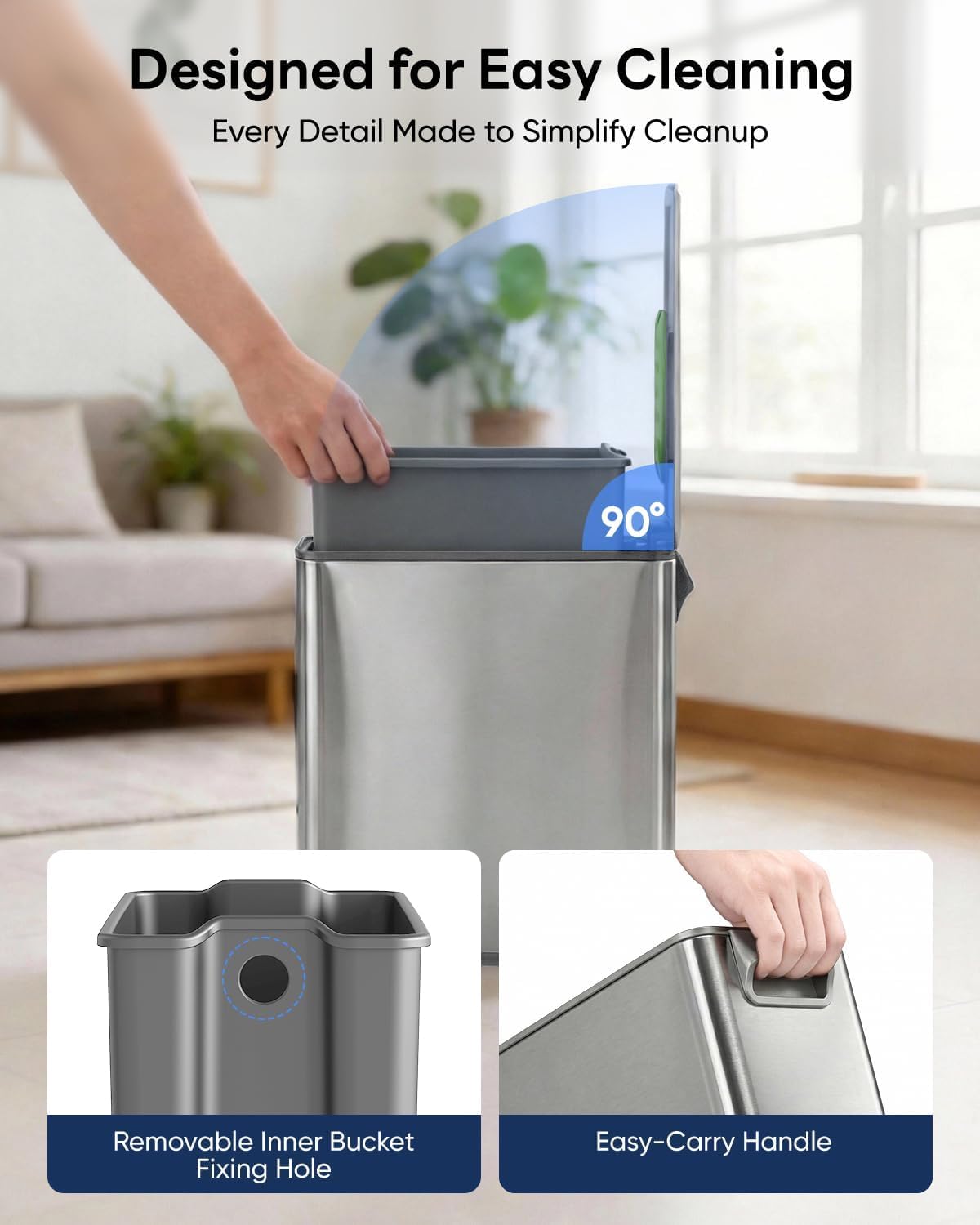 6L/1.6G Slim Bathroom Trash Can, Narrow Stainless Steel Soft-Close Step Pedal Bin with Lid, Odor-free Carbon Box, Removable Inner Bucket, Matte Small Waste Bin for Bedroom, Office, RV(Silver)