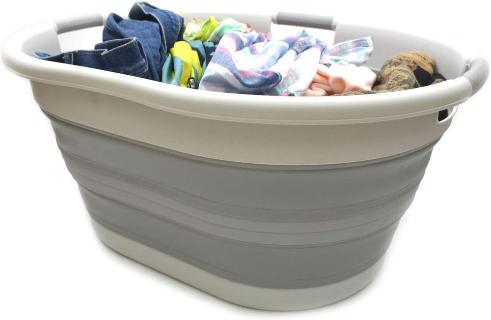 SAMMART 57L (15 Gallons) Collapsible 3-Handled Plastic Laundry Basket - Oval ...