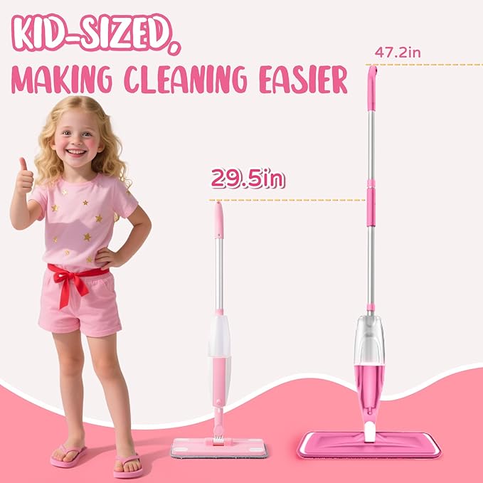Pink Mini Spray Mop for Toddler-Girls Montessori Cleaning Toy That Real Spray - Image 8