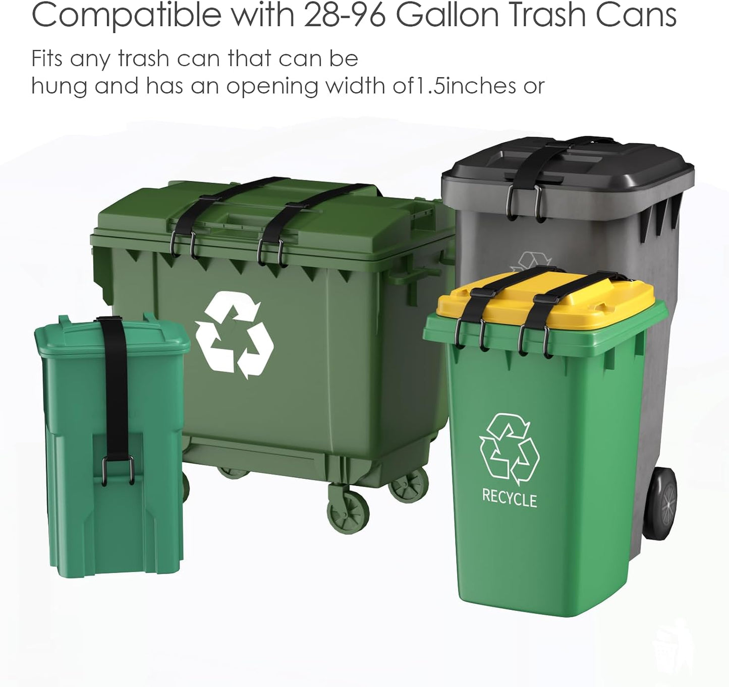 2Pcs Metal Non-Slip Double Claw Trash Can Lid Lock, Adjustable Animal-Proof & Windproof Garbage Can Lock, Universal Fit for 28-96 Gallon Outdoor Bins (Black)
