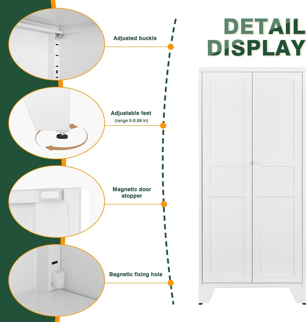 Letaya White Storage Cabinet with Feets-Metal Home Kitchen Pantry Cabinets wi...