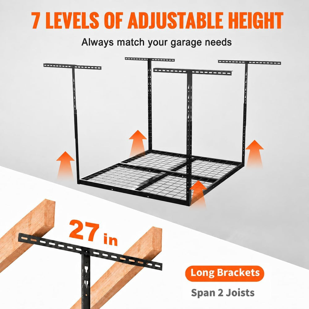 Wallavant 4x4 FT Overhead Garage Storage Rack - Heavy Duty Ceiling Mount Gara...