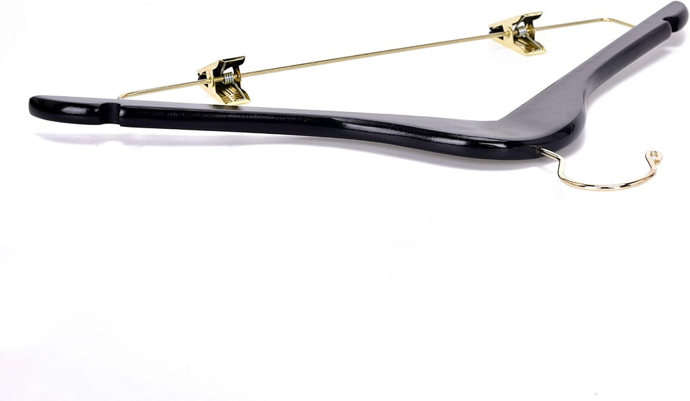 Quality Black Wooden Skirt Hangers with Clips, 20-Pack Smooth Solid Wood Pant...