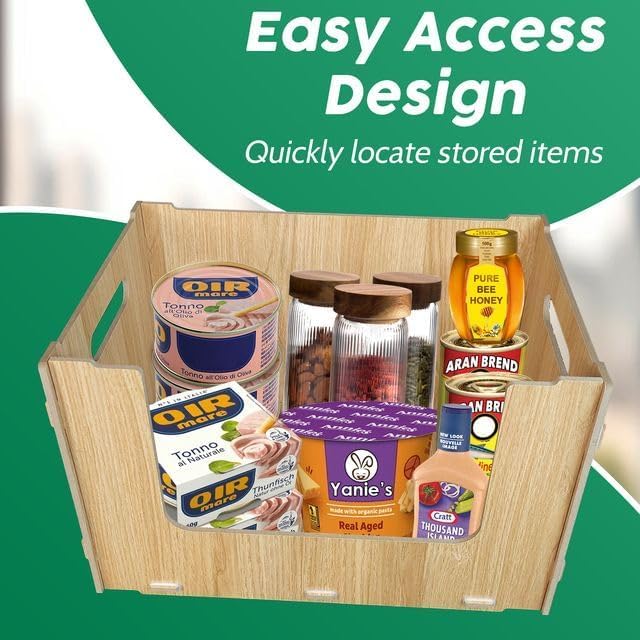 Skywin Wooden Stackable Storage Bins Open Front for Pantry Storage, 4 Pack