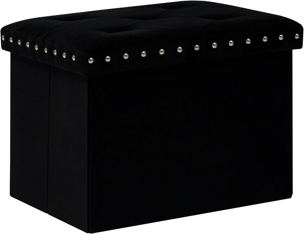 B FSOBEIIALEO Storage Ottoman Cube, 16.5" Velvet Folding Ottoman, Black