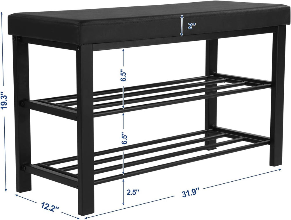 SONGMICS Shoe Bench, 3-Tier Storage Organizer, Foam Padded Seat