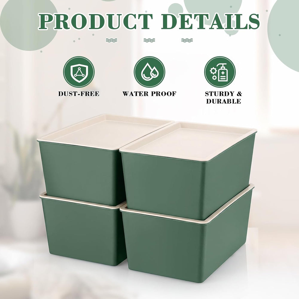 Menkxi 4 Pcs Storage Bins with Lids, Green, Large