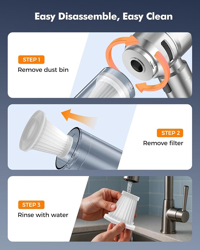 Car Vacuum, 3 Suction Modes, Portable Mini Cordless Cleaner - Image 7