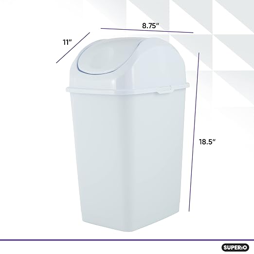 Superio Medium Trash Can with Lid 4.5 Gallon Plastic Swing Top Garbage Can Slim - Image 2