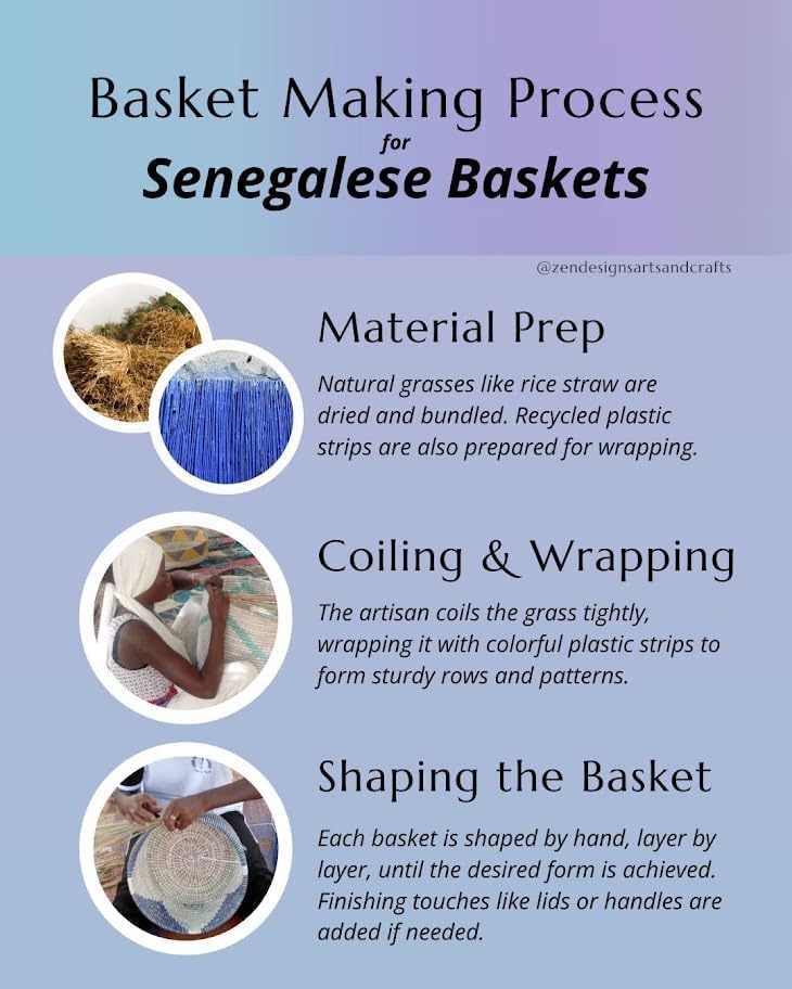 Handwoven Senegalese Basket with Lid Storage Organizer 14"D x 8.5"H