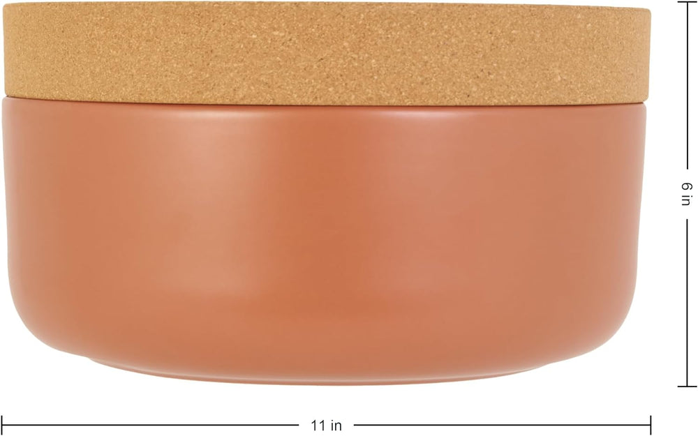 Kamenstein Ceramic and Cork Large Breathable Produce Bowl with Lid, Nautral C...