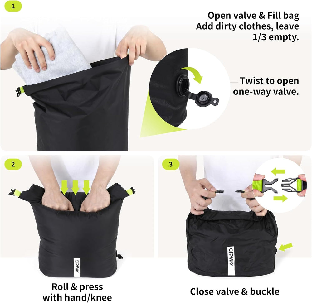 Travel Compression Laundry Bag for Dirty Clothes, 40L 2Pack